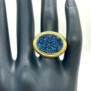 Sterling Vermeil Blue Druzy Ring          Sz 6